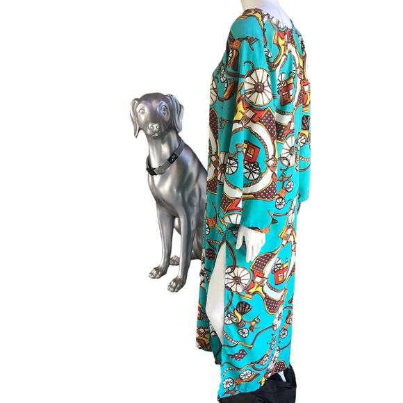 Tuk Tuk Print Blue Double Slit Dress Wide Sleeves Women's One  Size (Medium) - Picture 2 of 5